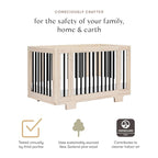 Babyletto Yuzu Convertible All-Stages Bassinet, Midi, Full-Size Crib in Washed Natural with Black, Greenguard Gold Certified, Portable & Adjustable with Conversion Kits and Pads Included