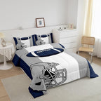 Feelyou Kids Football Comforter Set Full Size Rugby Sports Bedding Set for Boys Teens Decor Soccer Ball Game Comforter American Football Grey Blue Duvet Set Quilt 3Pcs Boys