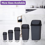 Superio Kitchen Trash Can with Swing Top Lid 9 Gallon Slim Waste Bin 37 Qt Sturdy Plastic Garbage Can Medium Recycling Bin for Office, Bathroom, Under Counter, Dorm, Bedroom (Dark Grey-2 Pack)