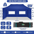 COBIZI 10x20 Pop Up Canopy with 6 Sidewall,Heavy Duty Canopy UPF 50+ All Season Wind Waterproof Commercial Outdoor Wedding Party Tents for Parties Gazebo with Roller Bag(10 x 20 ft Dark Blue)