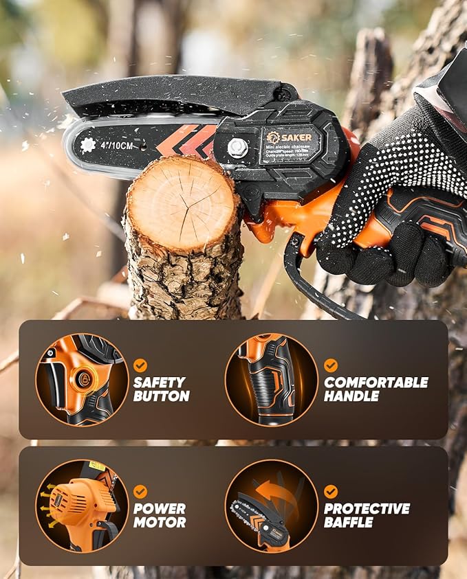 Saker Mini Chainsaw,2025 New Upgrade Portable Electric Chainsaws Cordless,Small Handheld Chain Saw Pruning Shears Chain Saws for Tree Branches,Courtyard and Garden