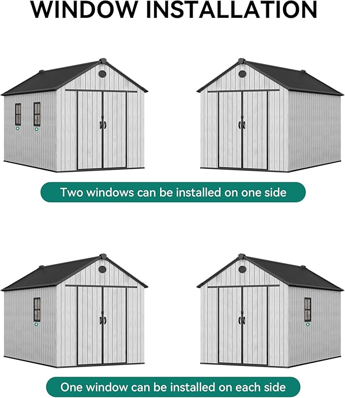 YITAHOME 8x10 FT Outdoor Storage Shed with Floor, Plastic Garden Shed for Bikes, Tools, Supplies, Waterproof Resin Shed with Lockable Doors, 2 Windows & 2 Vents for Patio, Backyard, 556 cu. Ft., Gray