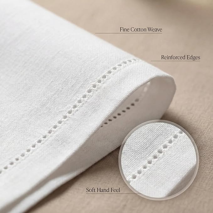 Urban Villa Hemstitch Cloth Dinner Napkins Cotton 20”x20” (Set of 12)-White