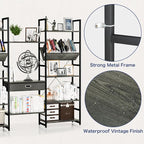 NUMENN Triple Wide 5 Tier Bookshelf, Adjustable Rustic Industrial Style Book Shelves, Modern Bookcases and Bookshelves Furniture for Bedroom, Living Room and Home Office, Dark Grey