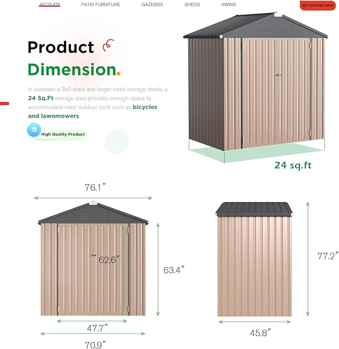AECOJOY 6' x 4' Storage Shed, Metal Sheds & Outdoor Storage Clearance, Utility and Tool Garden Shed with Lockable Doors for Backyard, Patio, Outside Use