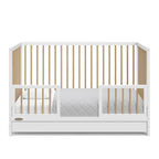 Graco Teddi 5-in-1 Convertible Crib with Drawer (White with Driftwood) – GREENGUARD Gold Certified, Crib with Drawer Combo, Full-Size Nursery Storage Drawer, Converts to Toddler Bed