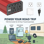 Pro Chaser 400W Power Inverters for Vehicles - DC 12v to 110v AC Car Inverter Converter, USB-A, PD 65W USB-C Ports, Dual AC Adapter for Air Compressor Laptops