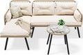 YITAHOME L-Shaped Patio Furniture Outdoor Loveseat Sectional Set for Backyard, Porch with Thick Cushions Detachable Lounger, Side Table (Light Brown+Beige)