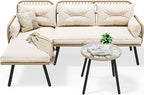 YITAHOME L-Shaped Patio Furniture Outdoor Loveseat Sectional Set for Backyard, Porch with Thick Cushions Detachable Lounger, Side Table (Light Brown+Beige)