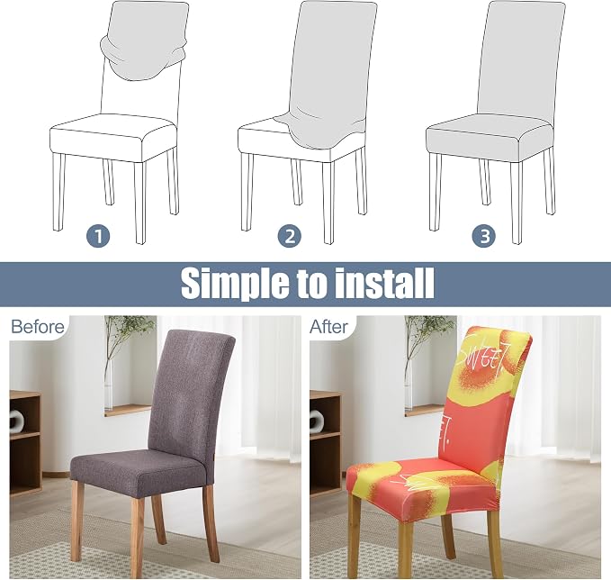 Dining Chair Covers, Stretch Seat Covers, Washable Furniture Protector | 4 Pack, Washable, Stretch Fit, Soft, Non Slip, Dining Chair Covers, Seat Protector, Furniture Cover,Easy Clean