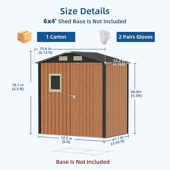 6x4FT Outdoor Storage Shed, Metal Garden Shed with Updated Frame Structure, Lockable Door and Window, Large Tool Shed for Backyard, Patio,Lawn,Utility & Bike Storage