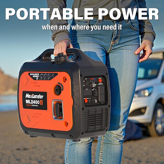 MAXLANDER 2400-Watt Portable Inverter Generators, 120V Quiet Outdoor Generator, Small Generator for Camping Outdoor Emergency Power Backup, Gas Powered Engine, ECO Mode, EPA Compliant
