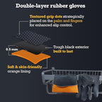 Heavy-Duty Thick Black Rubber Cleaning Gloves, 2 Pairs, XL | Reusable & waterproof black/orange dual layers. Non-slip design for dishwashing, kitchen cleaning, and auto care.
