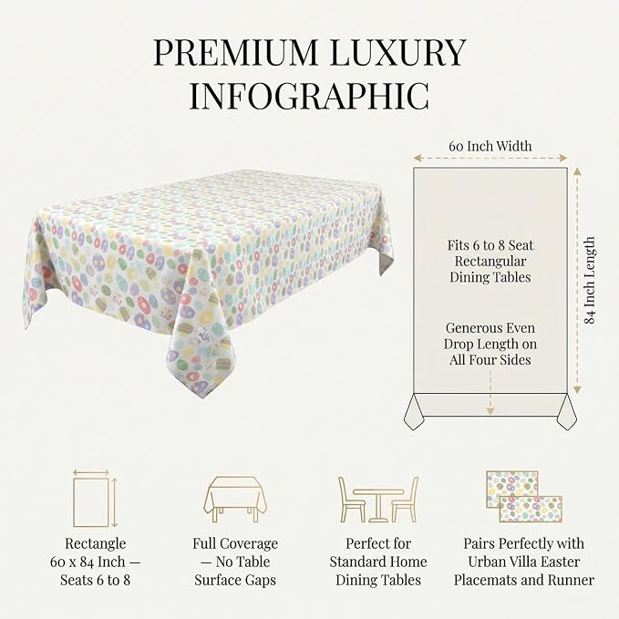 Urban Villa Tablecloth Cotton Rectangle Tabletop 60x84(6-8 Seats) Eggprint