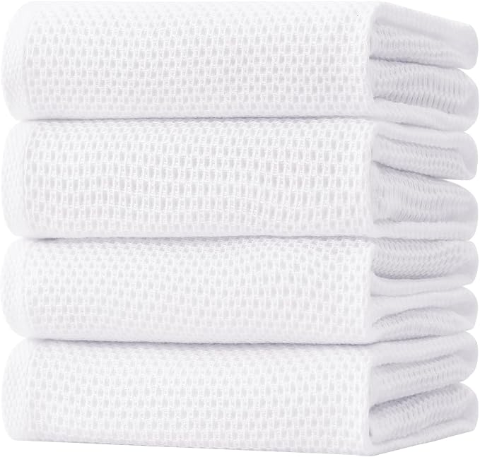 Homaxy 100% Cotton Oversized Waffle Weave Kitchen Towels 4-Pack, White | 20 x 28 Inches, Ultra Soft Absorbent Dish Towels, Quick Drying Large Cleaning Towels