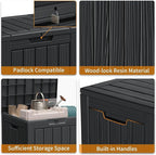 28 Gallon Deck Box,Resin Outdoor Storage Box with Lockable for Patio Furniture, Pool Accessories, Garden Tools Waterproof Outside Storage Box, Black