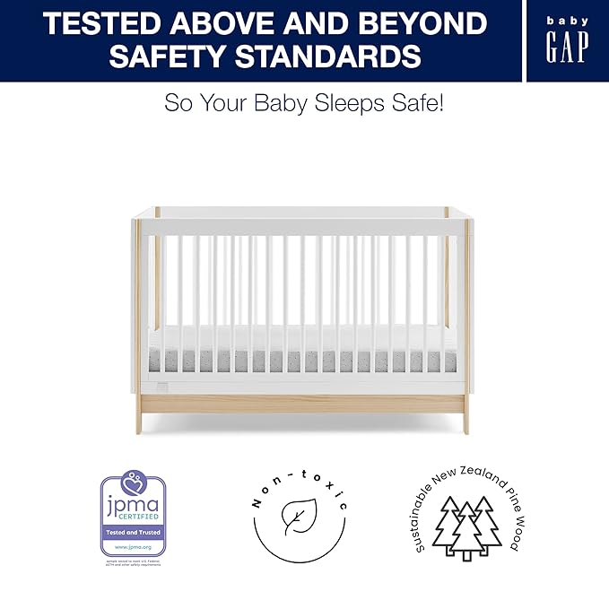 Delta Children babyGap Tate 4-in-1 Convertible Crib TrueSleep Crib and Toddler Mattress (Bundle), Bianca White/Natural
