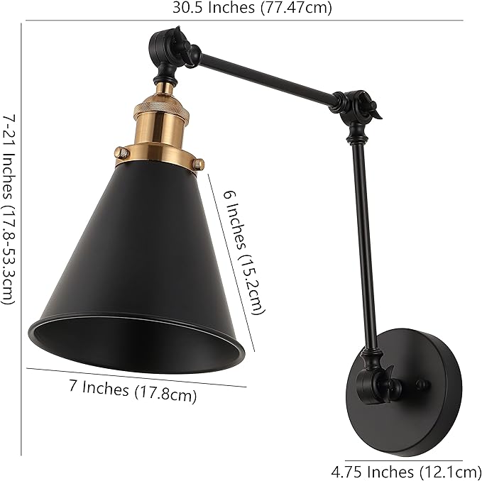 JONATHAN Y JYL7462A-SET2 Rover 7" Farmhouse Industrial Adjustable Arm Metal LED Wall Sconce Rustic Bohemian 2700K 4W Bulb for Entryway Lobby Kitchen Bathroom Bedroom Hallway, Black (Set of 2)