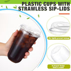 Ziliny 50 Sets Clear Plastic Coffee Cups with Sip Lids, Disposable Plastic PET Crystal Cups for Iced Coffee, Smoothie, Cold Beverage, Drink Shops and Party Catering(Clear,18 oz)