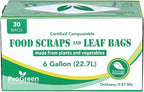 ProGreen Compostable Trash Bags, Extra Thick, Compost Kitchen Bin Bags, Food Scraps Yard Waste Bags, ASTM D6400 BPI and TÜV AUSTRIA Certified (6 Gallon, Pack of 30)