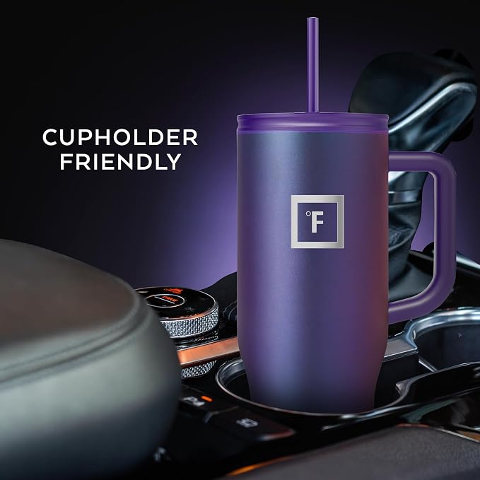 IRON °FLASK 40 oz Co-Pilot Insulated Travel Mug | Insulated Travel Mug with Straw & Flip Cap Lids - Cup Holder Fit, Leakproof, BPA Free (Dark Pine)