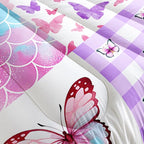 Datura home Kids Comforter Set Mermaid Scale Butterfly Printed Pattern Bedding Set with 1 Comforter and 2 Pillowcases for Girls Boys Bedroom All Season(Mermaid1 Full)