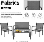 Greesum 4 Pieces Patio Furniture Set, Outdoor Conversation Sets for Patio, Lawn, Garden, Poolside with A Glass Coffee Table, Gray