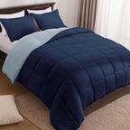 Basic Beyond Queen Comforter Set - Fluffy Comforter Queen Set for All Seasons - Reversible Blue Comforter Set Queen for Mens - 3 Pieces (1 Comforter + 2 Pillow Shams) - Blue/Sapphire