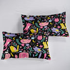 Floral Cat Comforter Twin Size,Black Cats Comforter Set for Kids Teens Girls,3Pcs Bedding Set Printed Comforter with 2 Pillowcases,Down Alternative,Soft and Lightweight(Black，Twin Size)