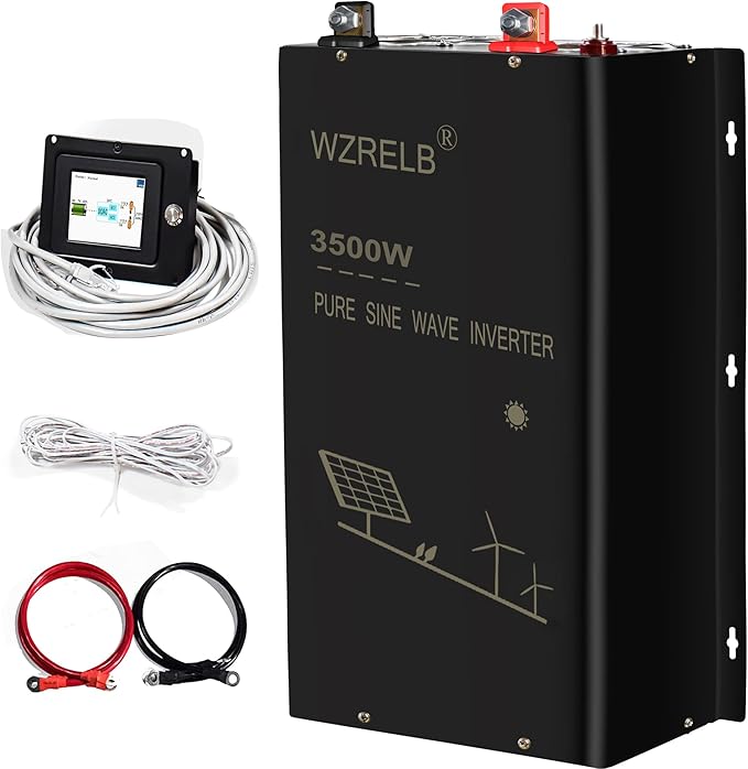 WZRELB 3500W 24V Pure Sine Wave Inverter,24 Volt DC to AC 120V 240V Split Phase Power Inverter,7KW Surge,5 AC Outlets,AC Hardwire Terminal,15ft LCD Remote Panel