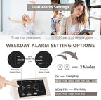 Kogonee Wooden Digital Alarm Clock, 0-100% Dimmer, 2 Alarm Settings, Weekday/Everyday Mode, 9 Mins Snooze, 12/24H, Temperature and Date Display for Office, Travel, Bedroom Alarm Clock (White)
