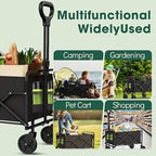 Collapsible Wagon with Wheels, 370lbs Weight Capacity Foldable Beach Wagon with Flexible Handle Portable Utility Wagon Cart for Outdoor, Grocery, Garden, Camping