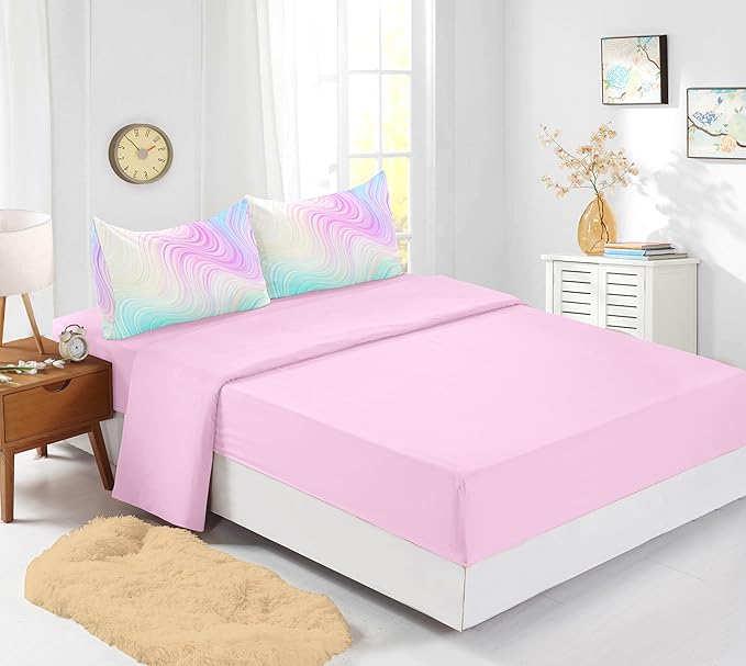 Full Size Comforter Sets for Girls 7PCS,Pink Bedding Sets,Bed Sets for Girls with Flat Sheet and Fitted Sheet,Pillowcases,Cushions,Tie Dye Comforter Sets