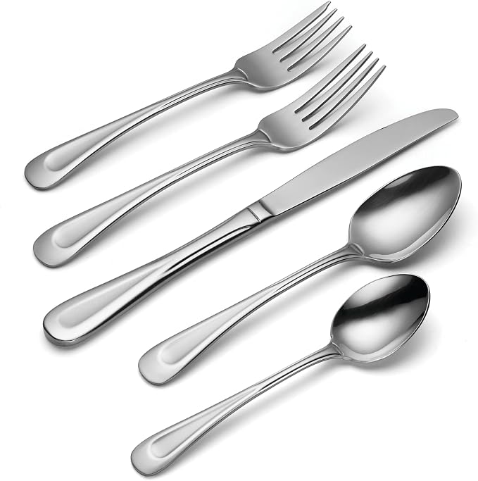 Oneida Satin Sand Dune 20-Piece 18/0 Silverware Set for 4, Flatware | sandblasted finish, dishwasher safe | includes knives, forks, and spoons | heavy duty, cutlery set for kitchen and dining