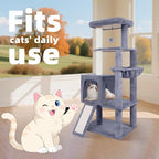 TWDEPART 55" All-in-One Cat Tree Tower with Scratching Board & Posts Cozy Sleeping Perch Hammock and Toy Balls,Grey