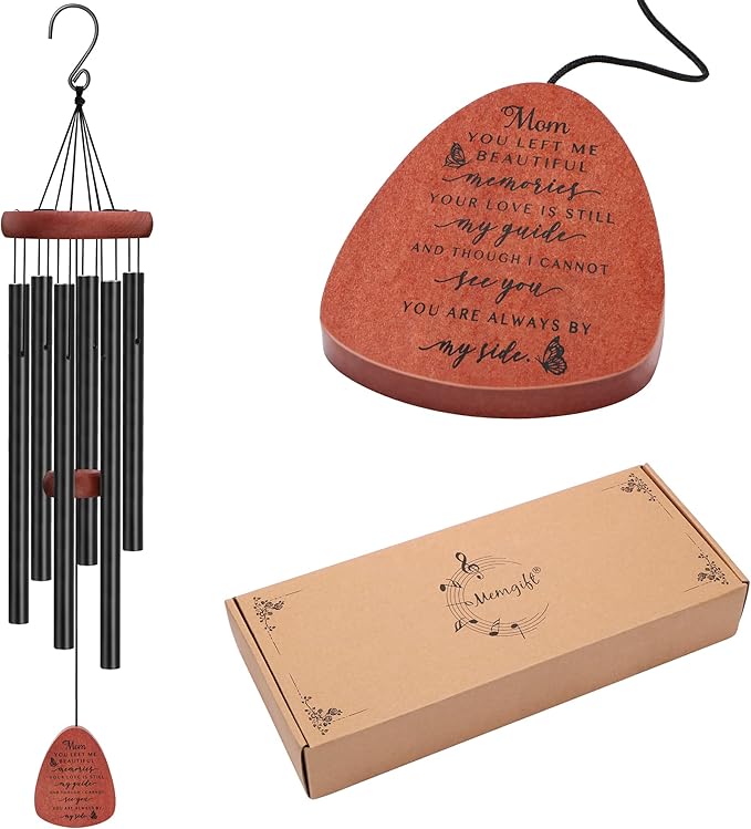 Memgift Memorial Wind Chime for Loss of Mom - Solid Beech Wood Sympathy Gift - Outdoor Bereavement Wind Chime for Mother - Garden & Patio Remembrance of Loved One 32 Inch