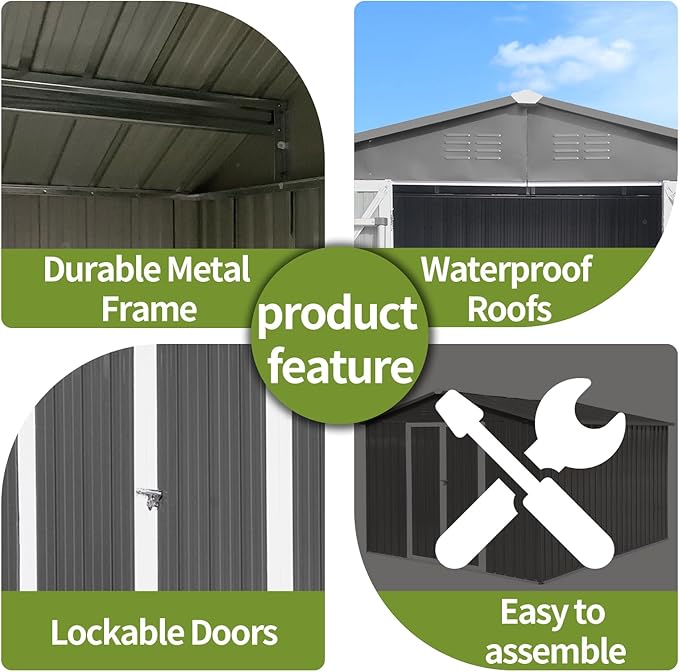 12x10FT Heavy-Duty Metal Storage Shed, Extra-Large Outdoor Shed with Apex Roof, Steel Vents & Hinged Door, Includes Free Padlock for Secure Tool & Equipment Storage (Easy Assembly)