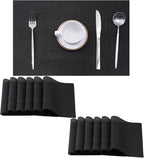 Leetaltree Black Frame Placemats Set of 24 - Heat Resistant Non-Slip Place mats for Dining Table, Washable Durable PVC Vinyl Woven Table Mats(Black Frame, 24)