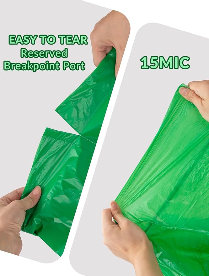 400 Count 100% Biodegradable and Compostable Trash Bags, 13-16 Gallon, 15 Microns, 24x24 Inches, Green Eco-Friendly