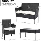 MoNiBloom 4 Pieces Patio Furniture Sets, Non Slip Foot Pads Wicker Rattan Sofa Chair with Soft Cushions and Sturdy Coffee Table for Backyard Porch Garden Poolside Balcony, Capacity 250 lbs, Black