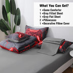 JQinHome Queen Gamer Comforter Set for Boys Girls Kids,6 Piece Bed in A Bag 3D Video Game Bedding -All Season Soft Microfiber Down Alternative Comforter Gamer Bedding Sets with Sheets （Red）