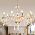 Modern Elegant 10 Lights K9 Crystal Glass Chandelier Golden Pendant Ceiling Lighting European Style for Dining Living Room Bedroom Transparent, 10 E12 Bulbs Required