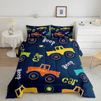 Feelyou Cartoon Car Bedding Set Construction Kids Comforter Set Boys Equipment Trucks Decor Comforter Cartoon Car Excavator Tractor Duvet Set Quilt King Boys