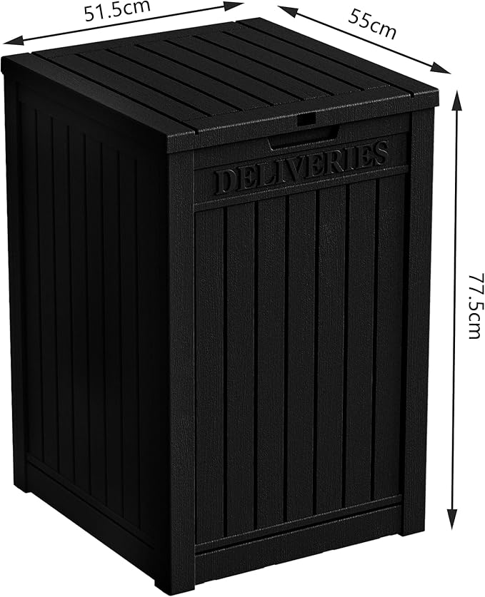 55 Gallon Black Resin Deck Box - Lockable, Waterproof Outdoor Storage for Packages & Patio Essentials - Rustproof Utility Box with Handles for Porches, Pools & Backyards