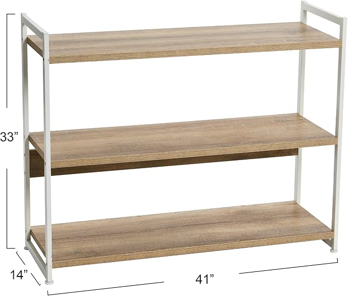 Household Essentials 3 Tier Wide Bookshelf, Coastal Oak Finish