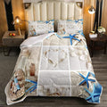 Erosebridal Beach Comforter Set, Ocean Themed Bedding Set Full Size Coastal Nature Duvet Sets Starfish Love Heart Bedding Comforters for Kids Boys Girls Teens Adult Bedroom Decor
