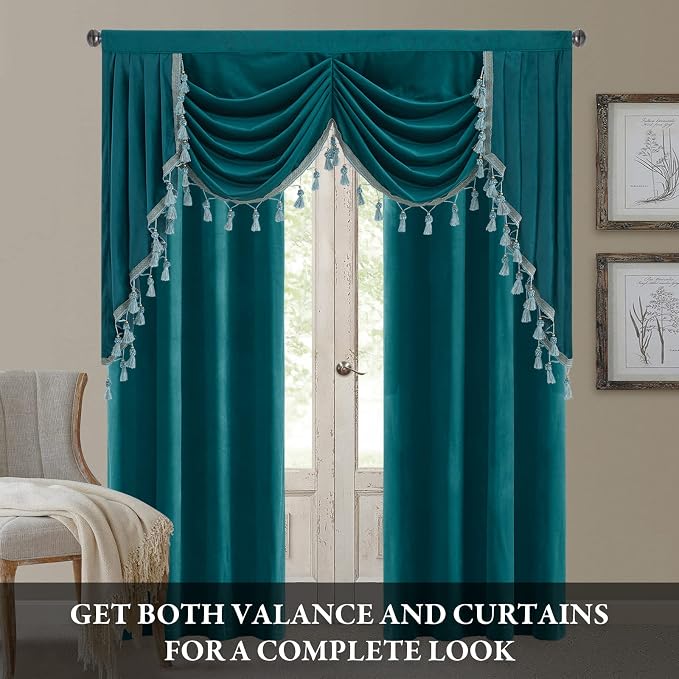 Elegant Velvet Waterfall Valances Curtain W59 inches, 1 Panel | Thermal Insulated Tier Window Decor for Bay Window, Bedroom, Kitchen, Classic Style Valances for Living Dining Room