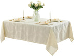 Newbridge Barcelona Luxury Damask Fabric Tablecloth, 60” Wide x 144” Rectangle, Antique White, 100% Polyester, No Iron, Soil Resistant Dining Room, Party and Banquet Table Cover