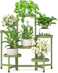 iDavosic.ly 6 Tier Folding Plant Stand Indoor Outdoor with Plastic Tray, Tiered Corner Flower Holder Shelf, Metal Orchid Display Rack for Patio Porch Living Room Garden Balcony, Green