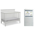 Delta Children Fancy 4-in-1 Crib, Bianca + Serta Perfect Slumber Dual Sided Recycled Fiber Core Crib and Toddler Mattress (Bundle)